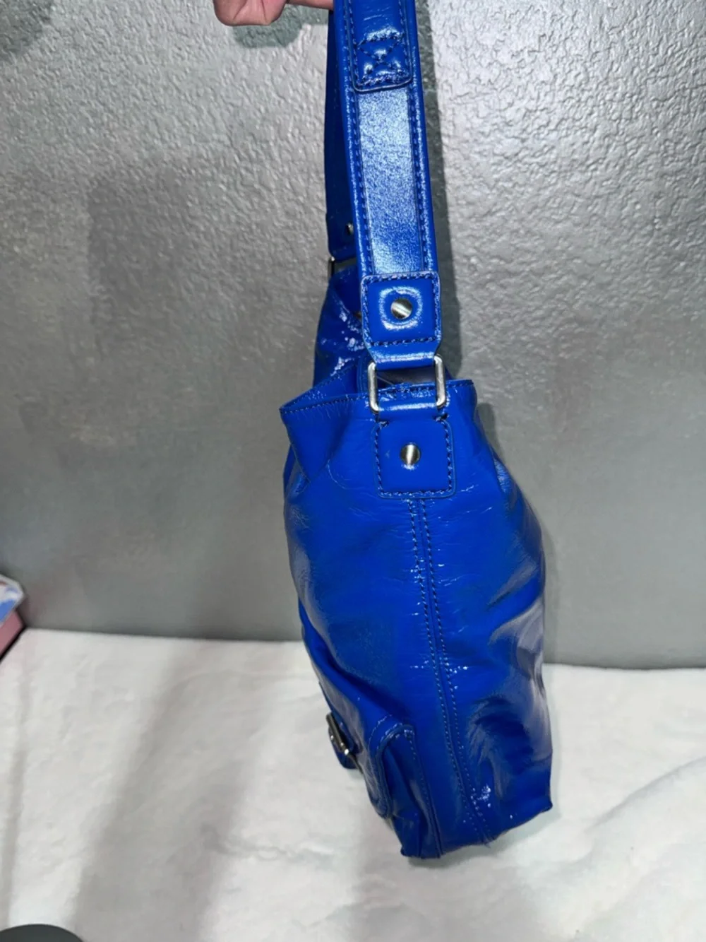 Patent Leather Shoulder Bag in Cobalt Blue - Picture 13 of 17